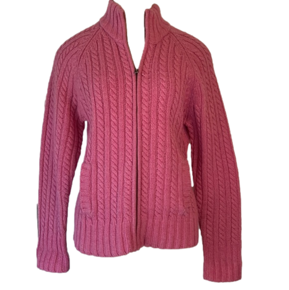 Gap pink cableknit lambswool chunky zip up cardigan large sweater